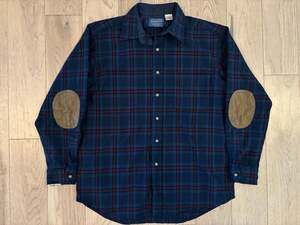 Vintage Pendleton 100% Virgin Wool Plaid Shirt with Elbow Patches Size L